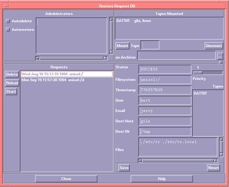 Image showing BART's restore request interface